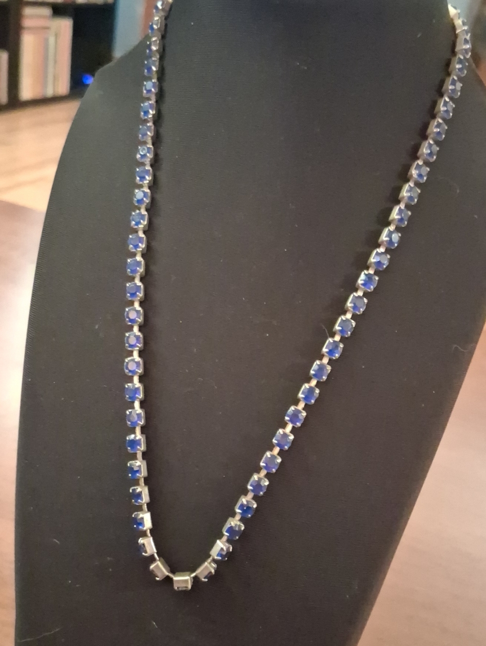 Brilliant Blue Crystal Rhinestone Tennis Necklace - Elegant Women's Jewelry 16"